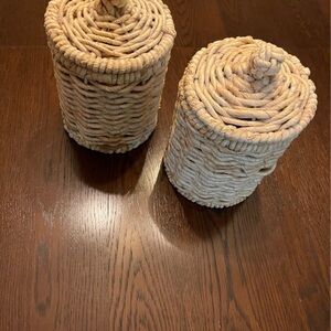 Handwoven Cream Decorative Canisters - Set of 2 -